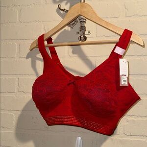 Cacique Red Bra 38F NEW lace lined no padding full coverage no wire adjustable